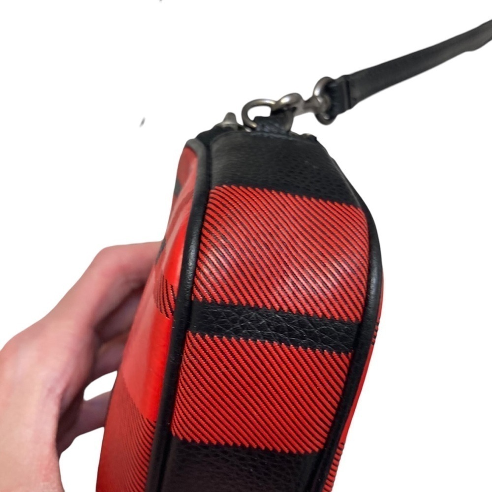 COACH Mount Plaid Red/Black Double Zip Leather Small Crossbody Pouch 53448 - Picture 5 of 9